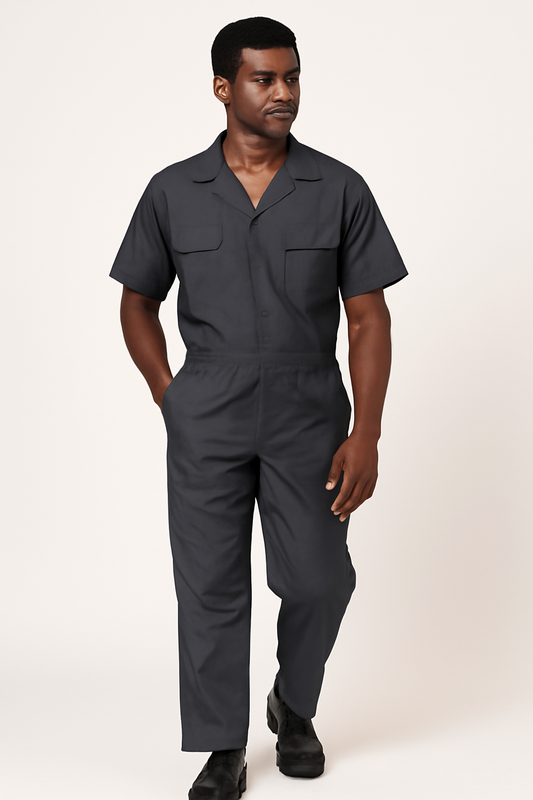 Notched Collar Half Sleeve Dungaree