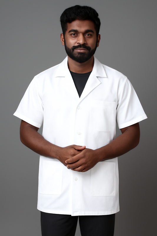 Lapel Notch Long Lab Coat