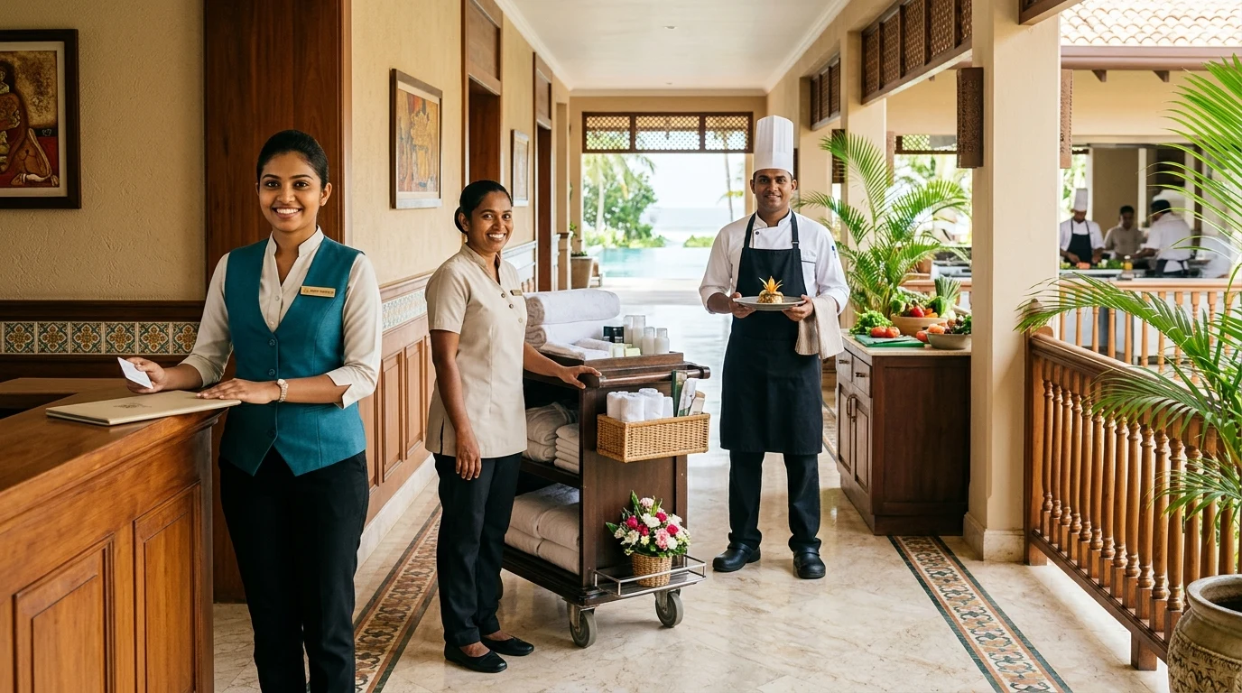 Hotel front desk, housekeeping and chef uniforms by role in Sri Lanka